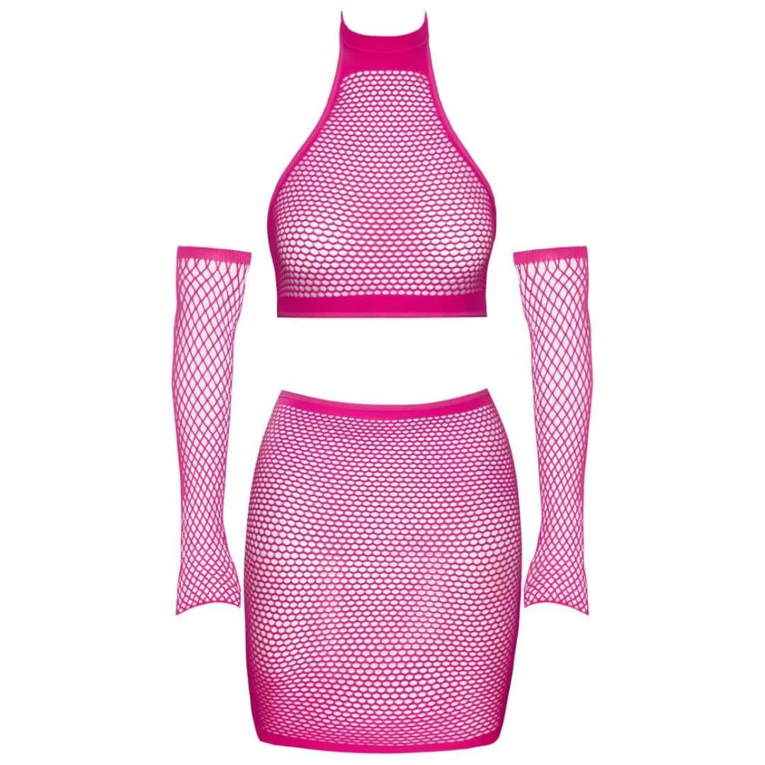 Netz-Set mit Top, Minirock und Armstulpen – Bild 5