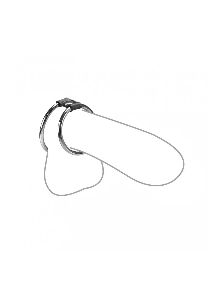 Metall-Penisringe mit Leder-Hodenteiler Metall-Penisringe mit Leder-Hodenteiler