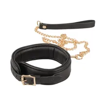 Halsfessel plus Leine aus Leder mit Gold-Details