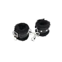 Leder-Handfesseln mit Plüsch und abschließbar, schwarz Leder-Handfesseln mit Plüsch und abschließbar, schwarz