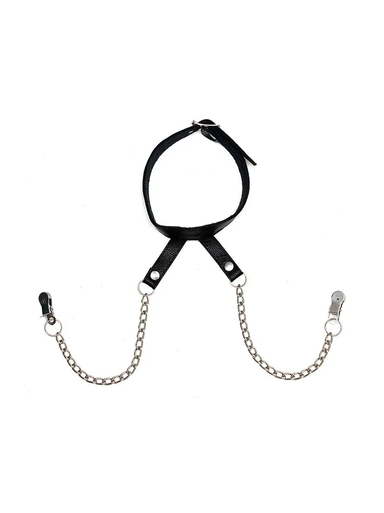 Leder-Halsfessel mit Nippelklemmen Leder-Halsfessel mit Nippelklemmen