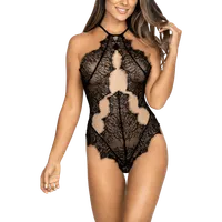 Beige schwarzer Body aus Spitze und Tüll Beige schwarzer Body aus Spitze und Tüll