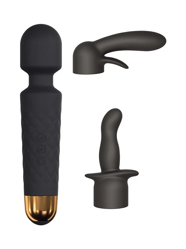 Dorcel Kit Wanderful: Vibrator mit Aufsätzen, schwarz/gold Dorcel Kit Wanderful: Vibrator mit Aufsätzen, schwarz/gold