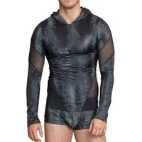 Langarm-Shirt in mattglänzender Schlangenhaut-Optik und Kapuze Langarm-Shirt in mattglänzender Schlangenhaut-Optik und Kapuze