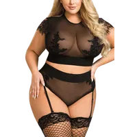 2tlg. Straps-Set schwarz transparent Plus Size 2tlg. Straps-Set schwarz transparent Plus Size
