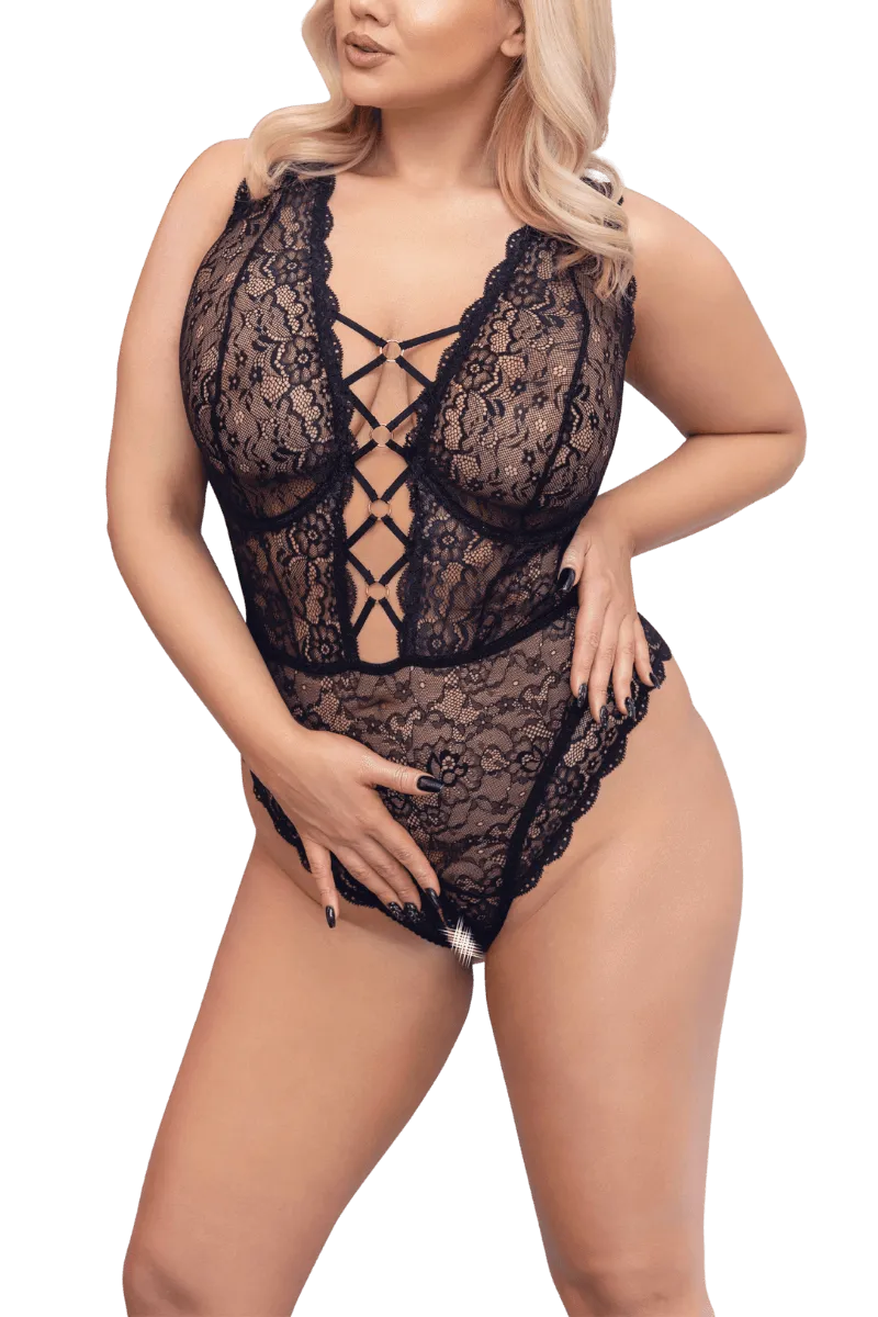 Spitzenbody mit Zierschnürung Plus Size Spitzenbody mit Zierschnürung Plus Size