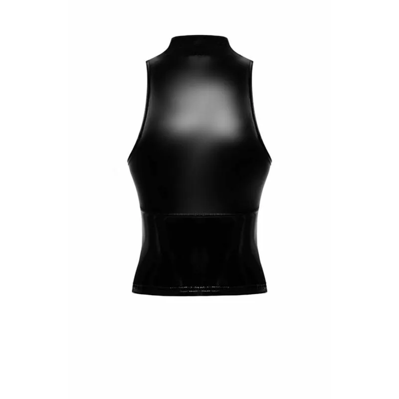 Noir Handmade – Glam Wetlook Top Mit Vinylkorsett – Schwarz – Bild 5