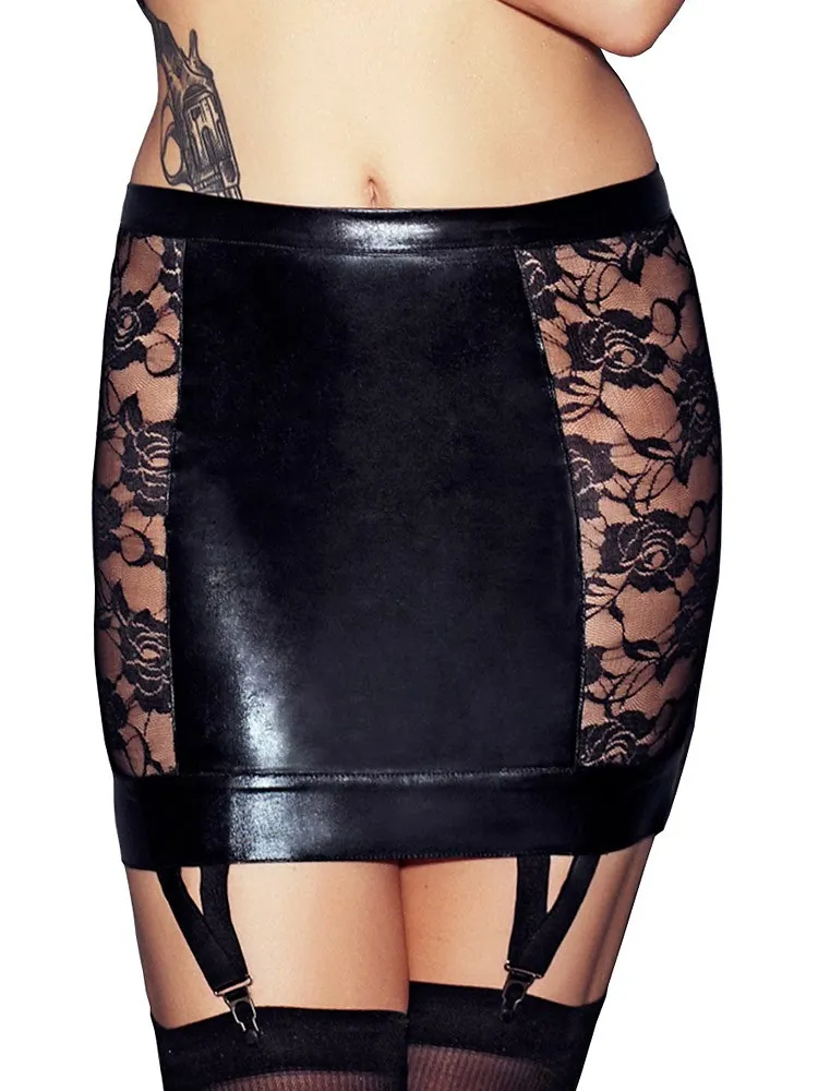 7-Heaven Lorena: Wetlook-Strapsrock, schwarz (L) 7-Heaven Lorena: Wetlook-Strapsrock, schwarz (L)