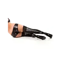 Coquette: Halterlose Wetlook-Strümpfe mit Schnürung, schwarz/silber (One Size) Coquette: Halterlose Wetlook-Strümpfe mit Schnürung, schwarz/silber (One Size)