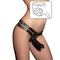 Lederstring mit 3 Dildos, schwarz (S/M) Lederstring mit 3 Dildos, schwarz (S/M)