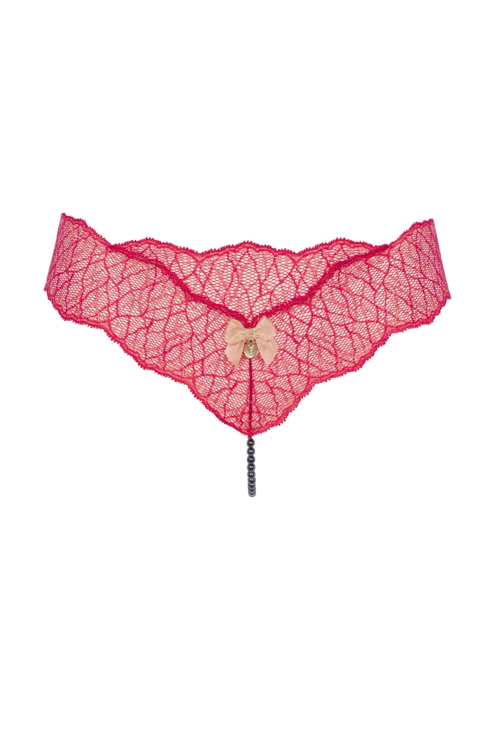 Bracli - Sydney Pearl String Rot - Luxus-Dessous mit schwarzen Perlen Größe M – Bild 2