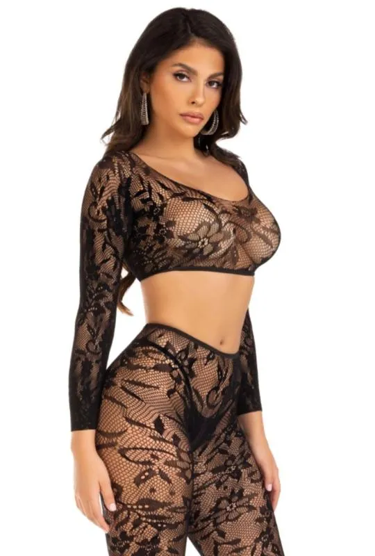 Leg Avenue - Crop Top & Fußlose Leggings - Schwarz – Bild 3