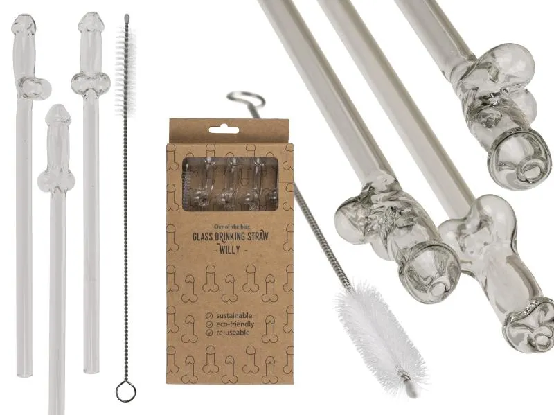 Glaspenis-Strohhalm mit Reinigungsbürste Willy - 4 Stück – Bild 2