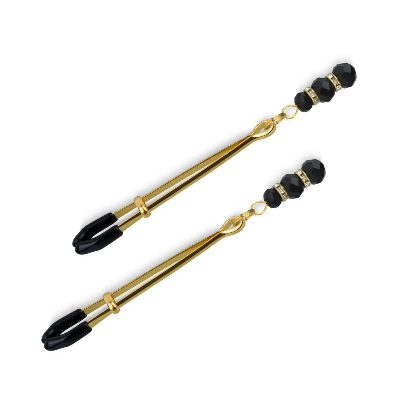 Goldene Brustwarzenklemmen mit schwarzen Perlen – Bild 3