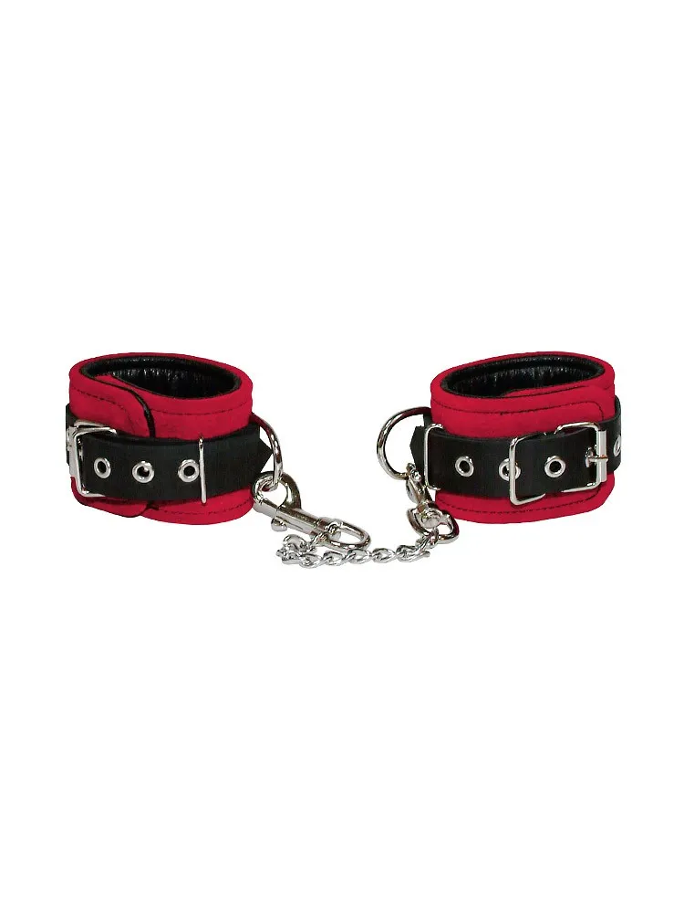 Leder-Handfesseln, rot/schwarz Leder-Handfesseln, rot/schwarz