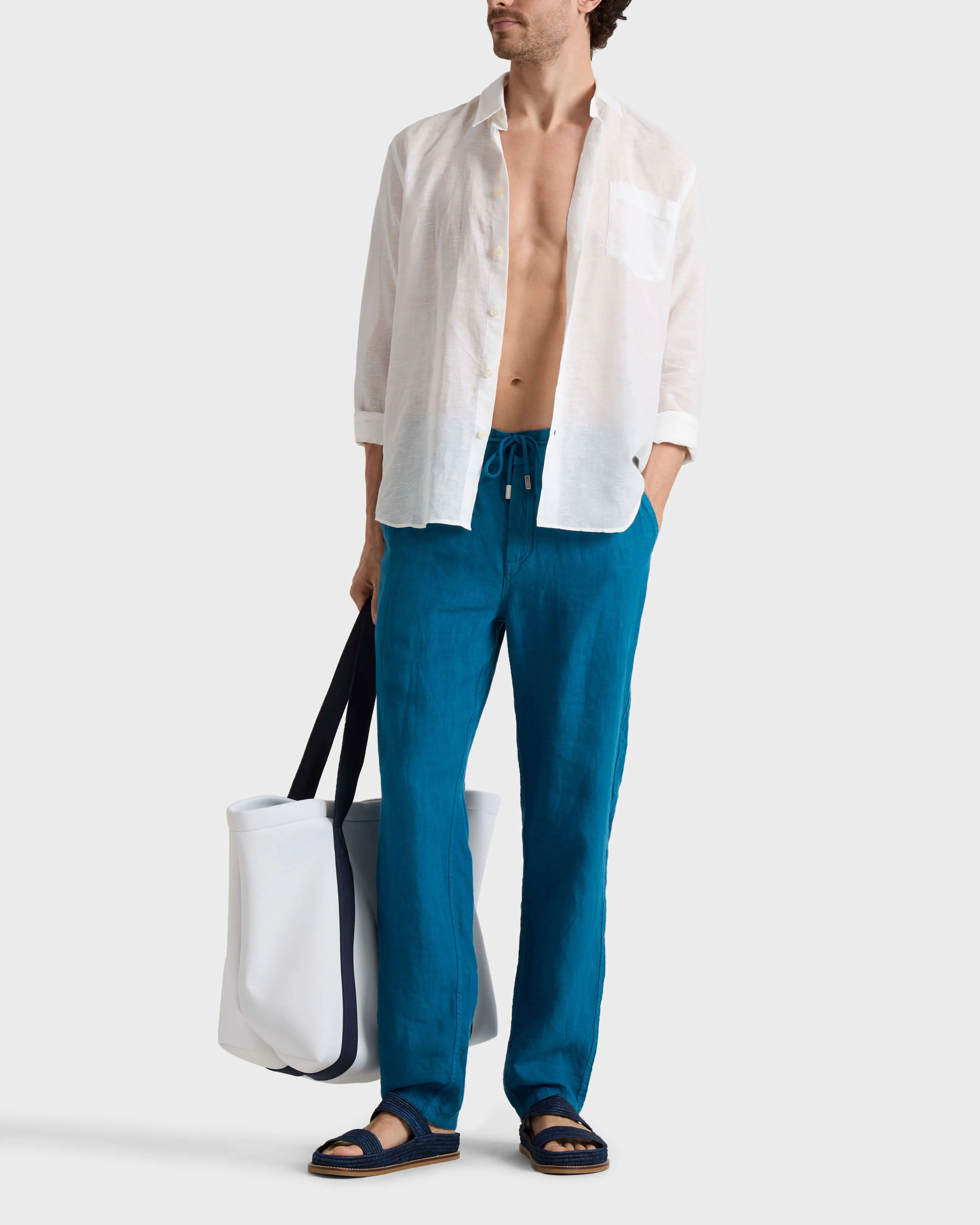 Vilebrequin - Solid Gerade Geschnittene Leinenhose Für Herren - Hose - Parc - Blau - Größe XL – Bild 3