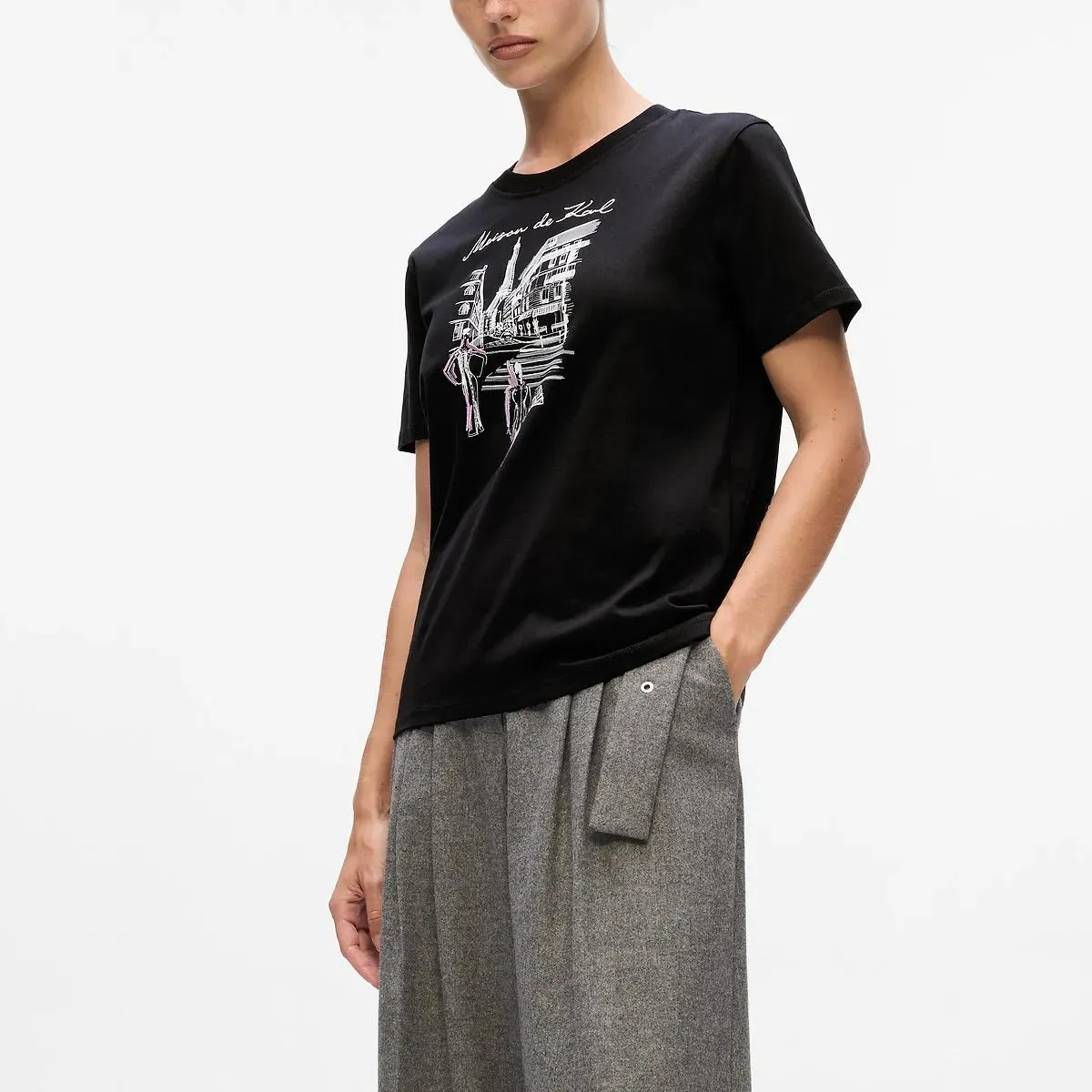 Karl Lagerfeld - T-Shirt mit Paris-Skizze - Größe XL - schwarz – Bild 4