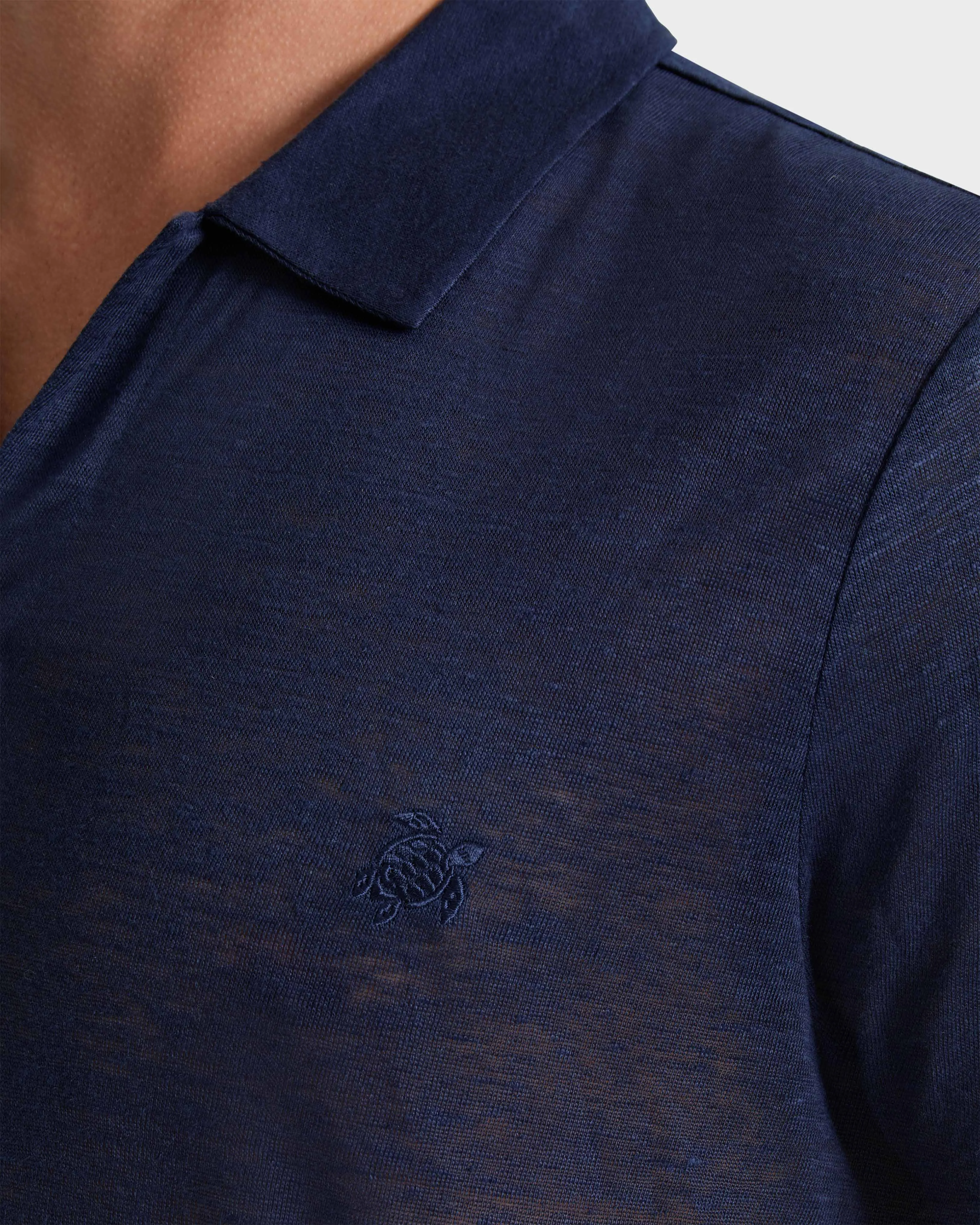 Vilebrequin - Einfarbiges Polohemd Aus Leinenjersey Für Herren - Polohemd - Pyramid - Blau - Größe XL – Bild 5