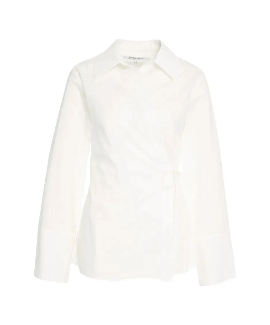 Second Female - Wrap-Style White Blouse With Side Tie Detail - Größe S - weiß Second Female - Wrap-Style White Blouse With Side Tie Detail - Größe S - weiß
