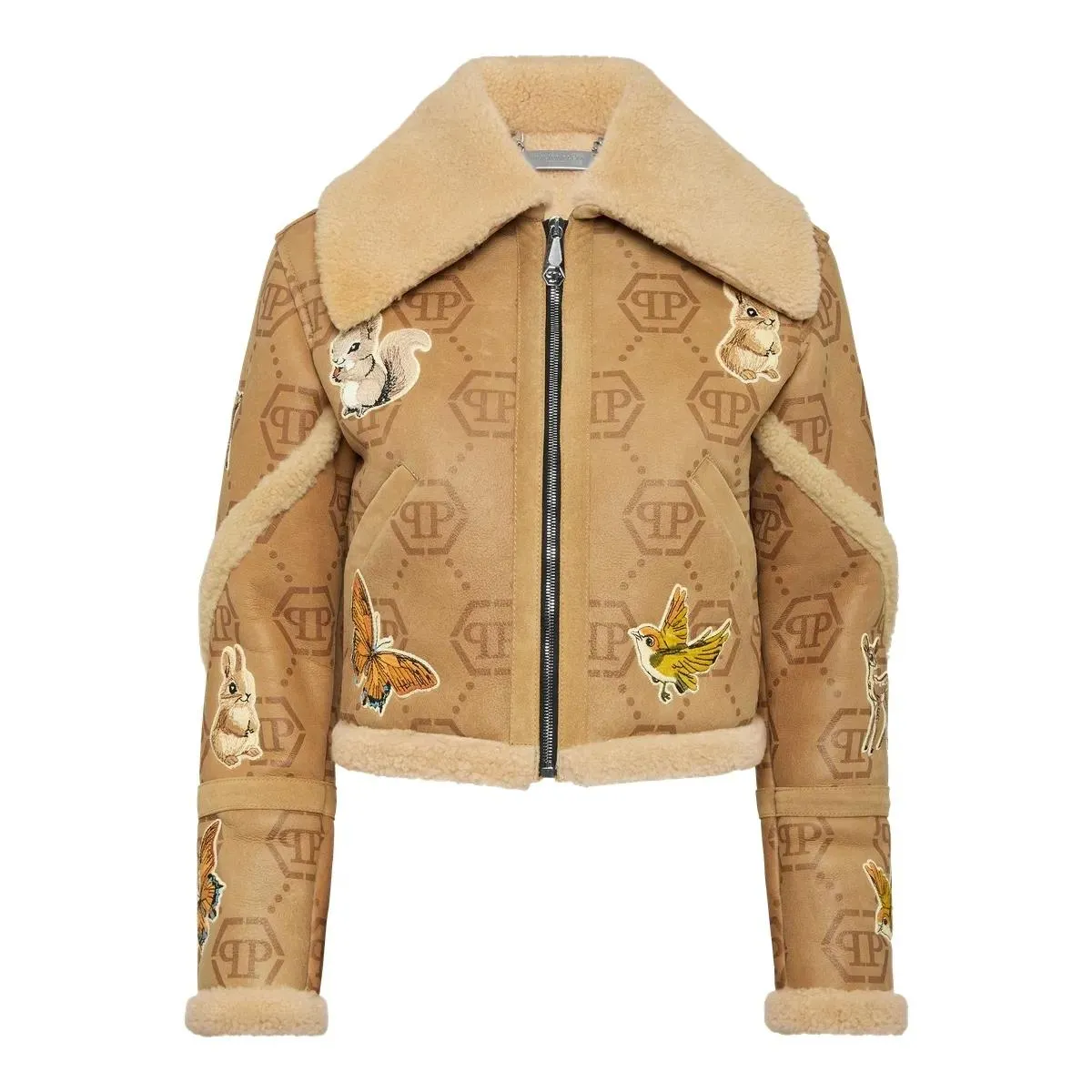 Philipp Plein - Lederjacke Monogram - Größe L - beige Philipp Plein - Lederjacke Monogram - Größe L - beige