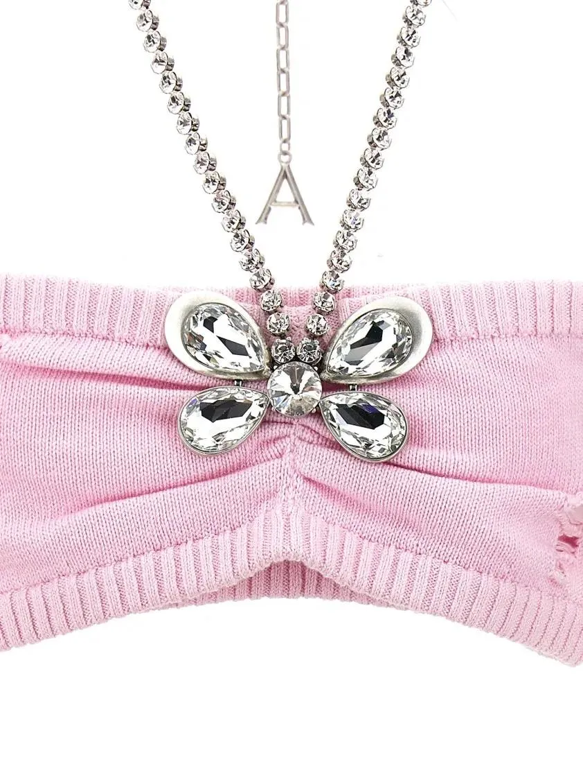 AREA - 'Crystal Butterfly Knit Bandeau' Top - Größe S - beige – Bild 2