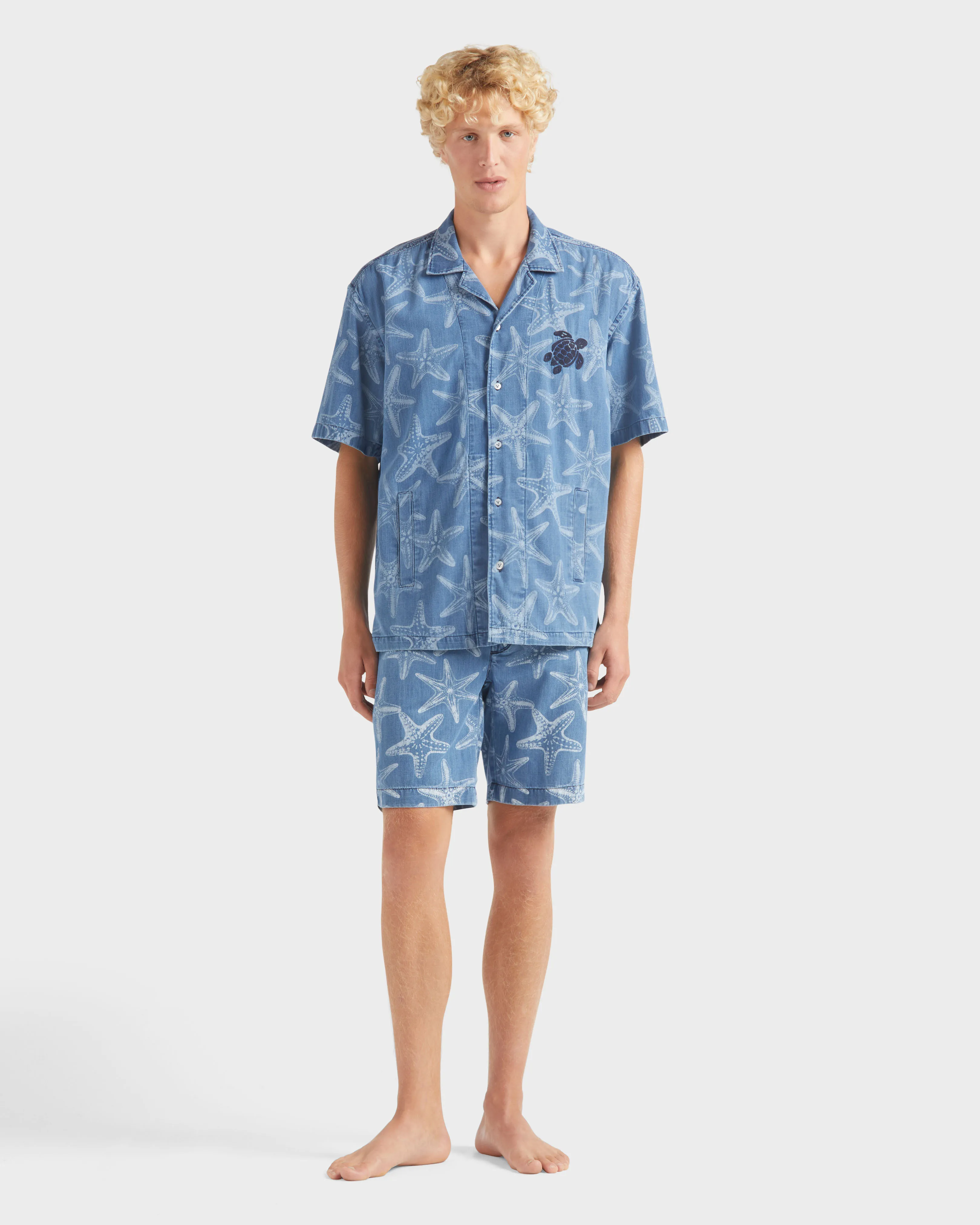 Vilebrequin - Hemd Aus Leichtem Denim Mit Starfish-print - Hemd - Graniers - Blau - Größe XXL – Bild 3