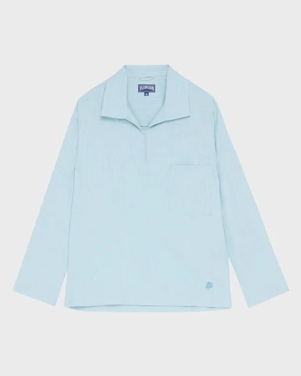 Vilebrequin - Figurbetontes Micro Rayures Cabanhemd Aus Wolle Für Herren - Hemd - Comores - Blau - Größe L Vilebrequin - Figurbetontes Micro Rayures Cabanhemd Aus Wolle Für Herren - Hemd - Comores - Blau - Größe L