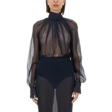 Saint Laurent - Silk Turtleneck Blouse With Gathered Neckline - Größe 38 - schwarz Saint Laurent - Silk Turtleneck Blouse With Gathered Neckline - Größe 38 - schwarz