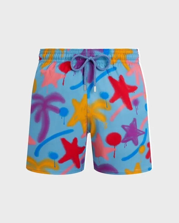 Vilebrequin - Kurze Spray Paint Stretch-badeshorts Für Herren - Vbq X Palm Angels - Bademode - Monrise - Blau - Größe M Vilebrequin - Kurze Spray Paint Stretch-badeshorts Für Herren - Vbq X Palm Angels - Bademode - Monrise - Blau - Größe M