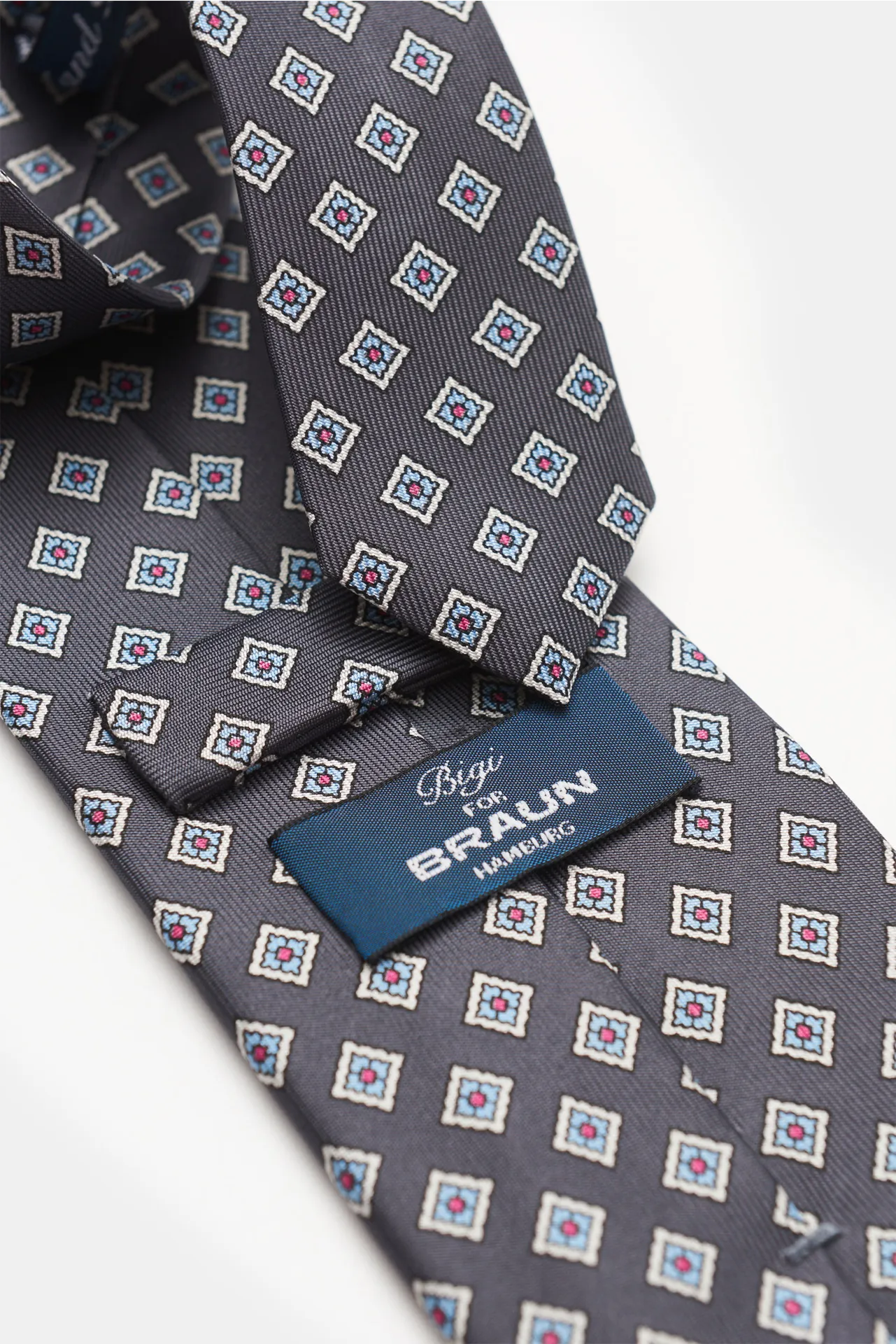 Bigi - Herren - Seidenkrawatte 'Nilo' dunkelgrau/hellblau/weiß gemustert – Bild 2