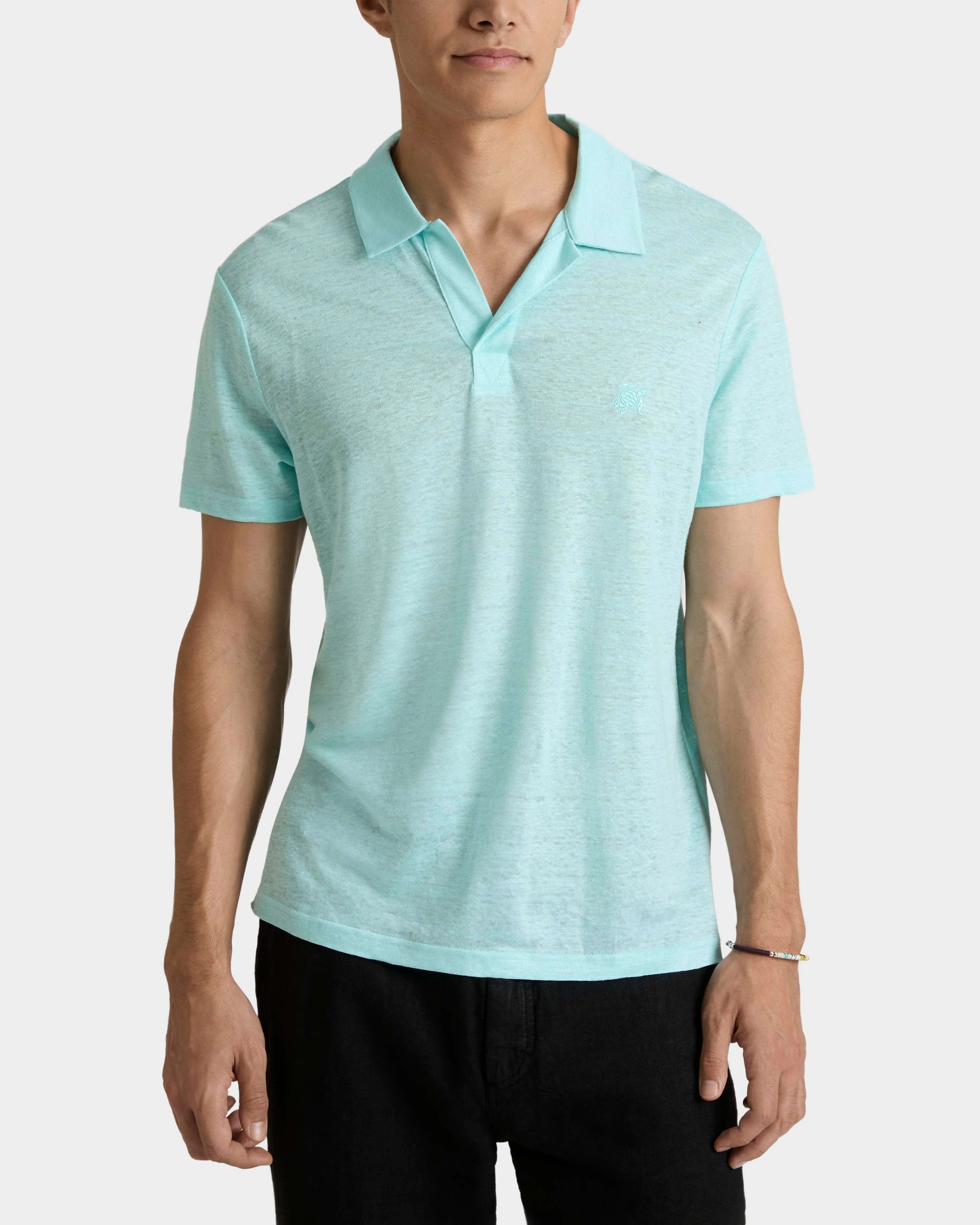 Vilebrequin - Einfarbiges Polohemd Aus Leinenjersey Für Herren - Polohemd - Pyramid - Blau - Größe S – Bild 3