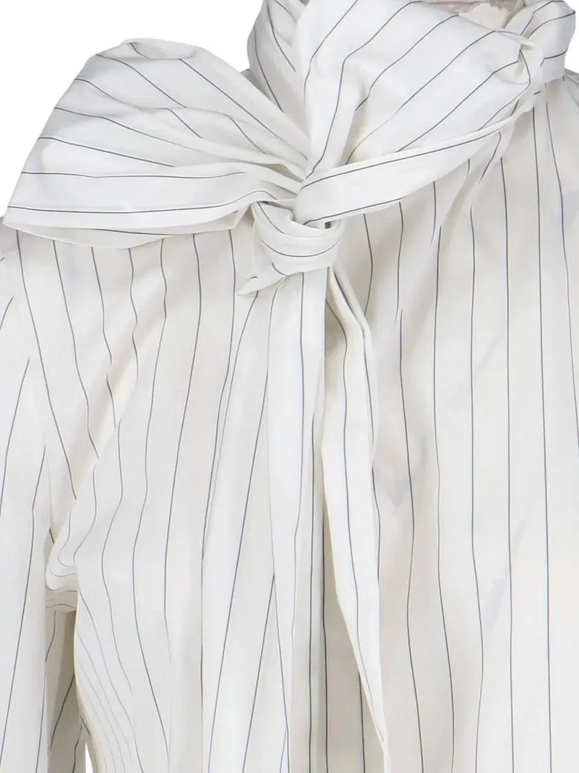 Finamore - Striped Cotton Lavallière Shirt – White - Größe 46 - weiß – Bild 2