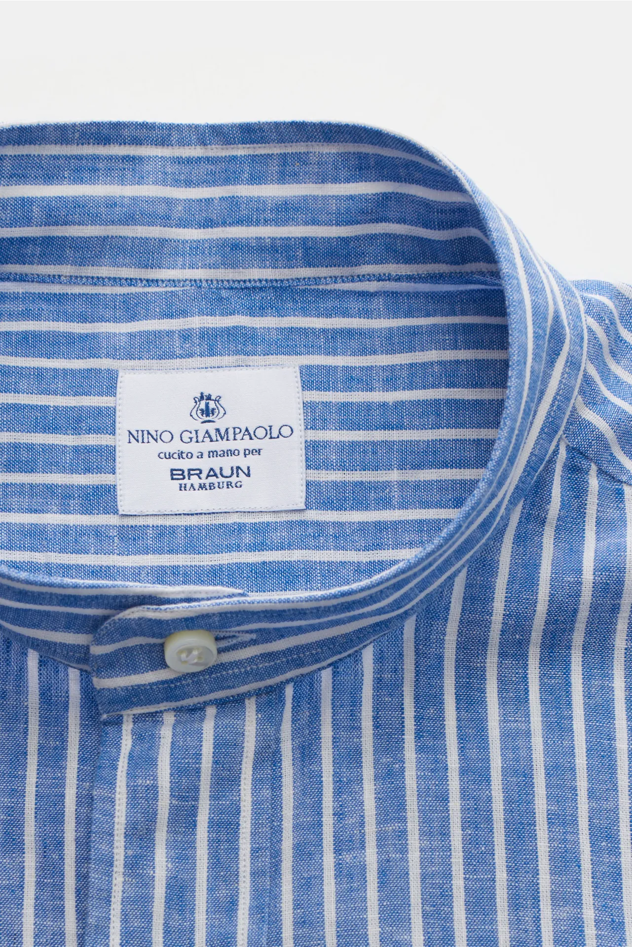 Giampaolo - Herren - Casual Hemd Grandad-Kragen blau/weiß gestreift – Bild 2