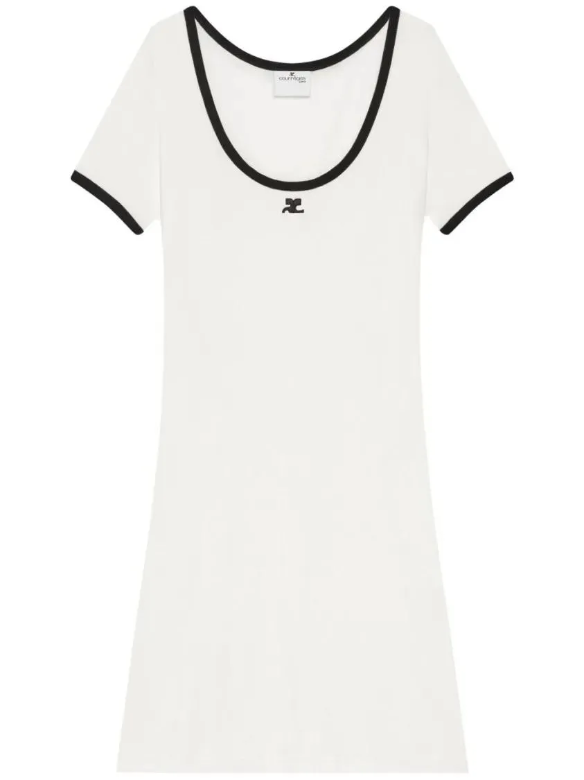 Courrèges - Scoop Neck Dress With Embroidered Logo - Größe S - white Courrèges - Scoop Neck Dress With Embroidered Logo - Größe S - white