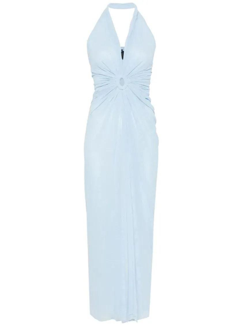 Fisico - Halterneck Open-Back Dress With Logo Patch - Größe S - blau Fisico - Halterneck Open-Back Dress With Logo Patch - Größe S - blau