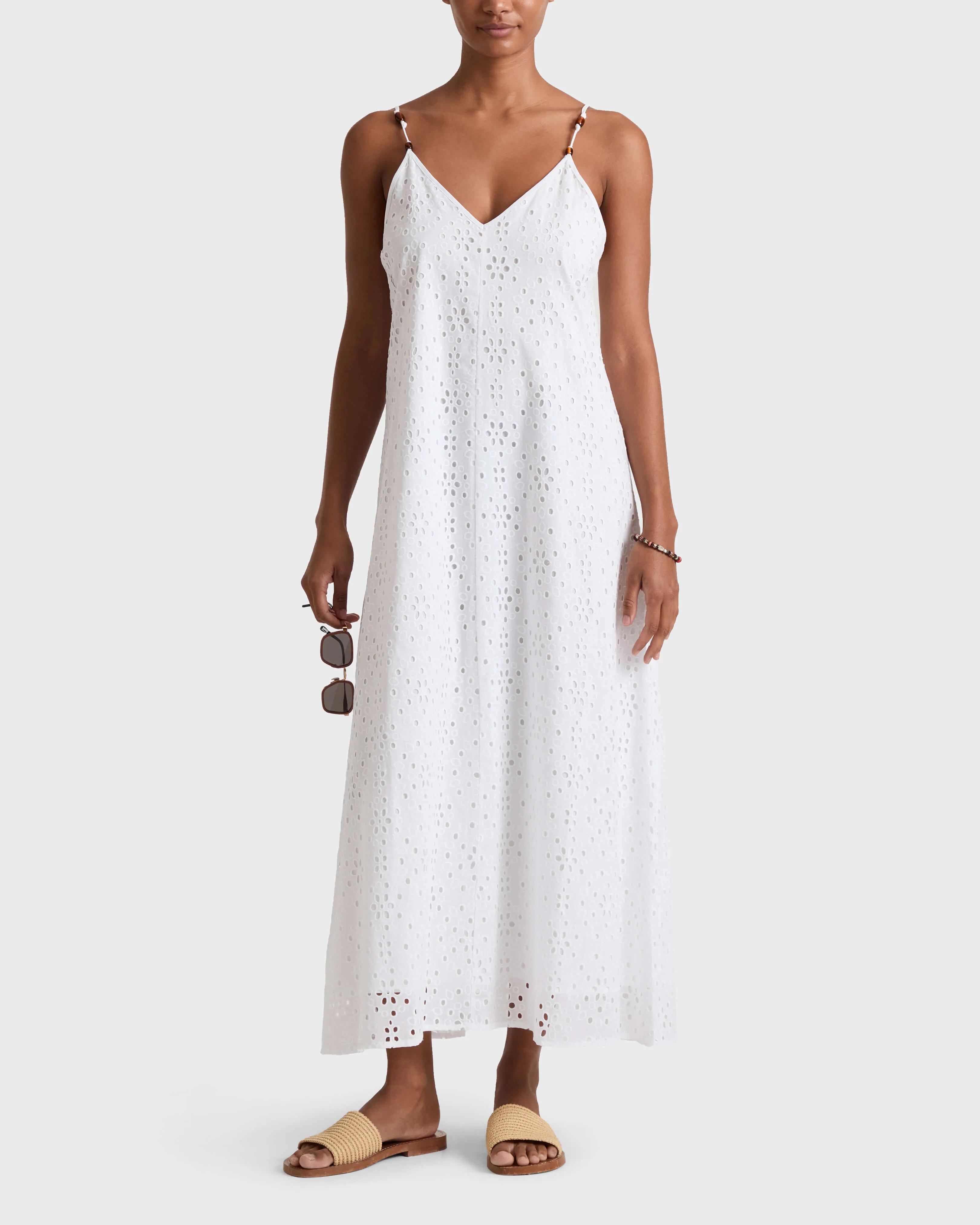 Vilebrequin - Maxi-kleid Aus Broderie Anglaise Mit V-ausschnitt - Tunika - Lizze - Weiss - Größe S – Bild 3