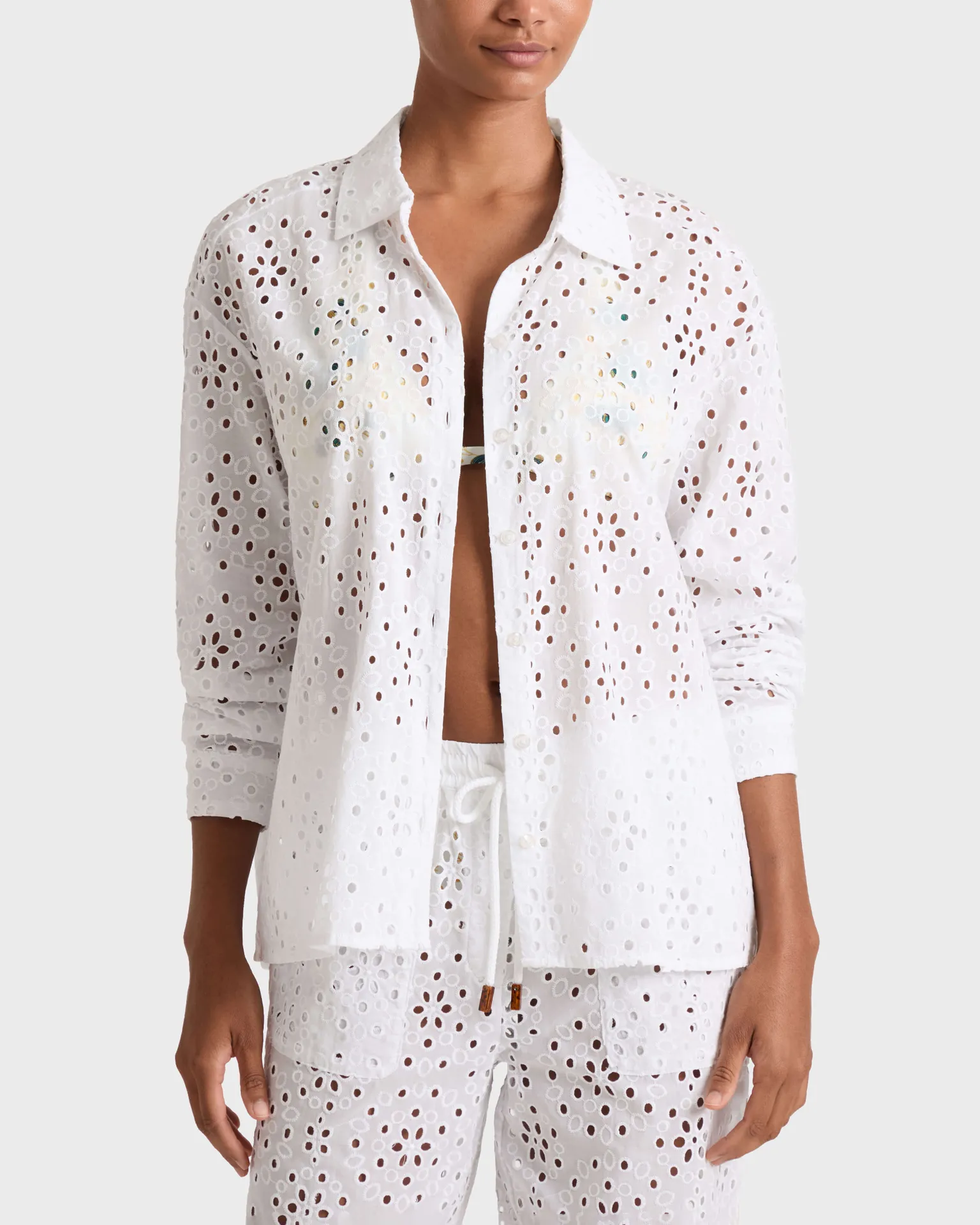 Vilebrequin - Damen Hemdbluse Mit Floraler Lochstickerei - Hemd - Frankie - Weiss - Größe L – Bild 3