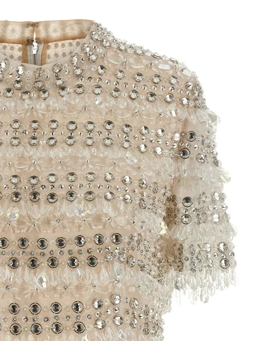 Carolina Herrera - 'Crystal-Embroidered Crop' Top - Größe 8 - beige – Bild 3