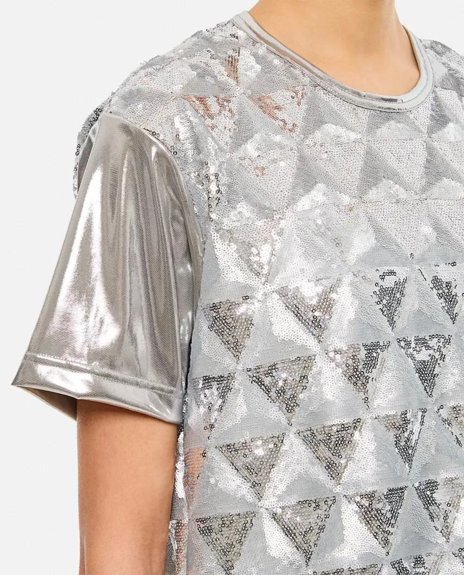 Junya Watanabe - Geometric Sequin-Embellished Crew-Neck T-Shirt - Größe S - silver – Bild 2