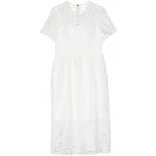 DKNY - Grid Pattern Midi Dress With Jewel Neckline - Größe 12 - weiß DKNY - Grid Pattern Midi Dress With Jewel Neckline - Größe 12 - weiß