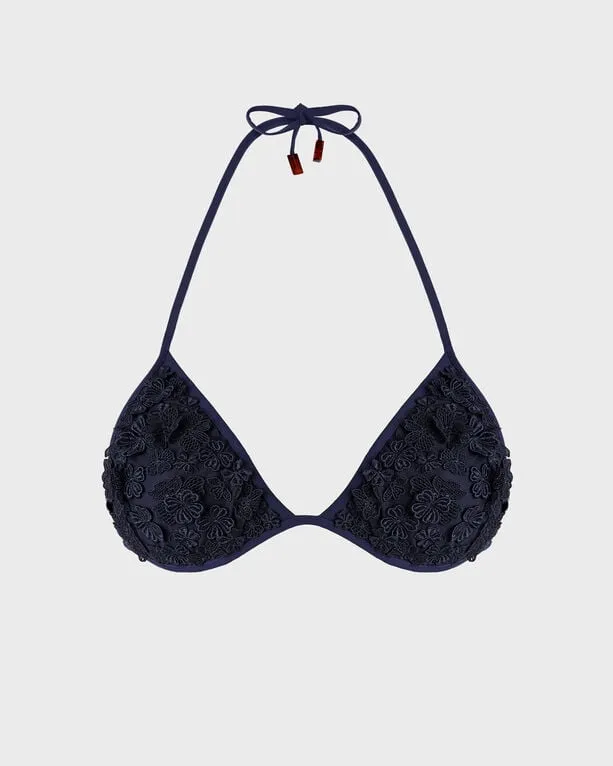 Vilebrequin - Besticktes Triangel-bikini-oberteil Aus Guipure-spitze Florale - Bademode - Saint - Blau - Größe M/L Vilebrequin - Besticktes Triangel-bikini-oberteil Aus Guipure-spitze Florale - Bademode - Saint - Blau - Größe M/L