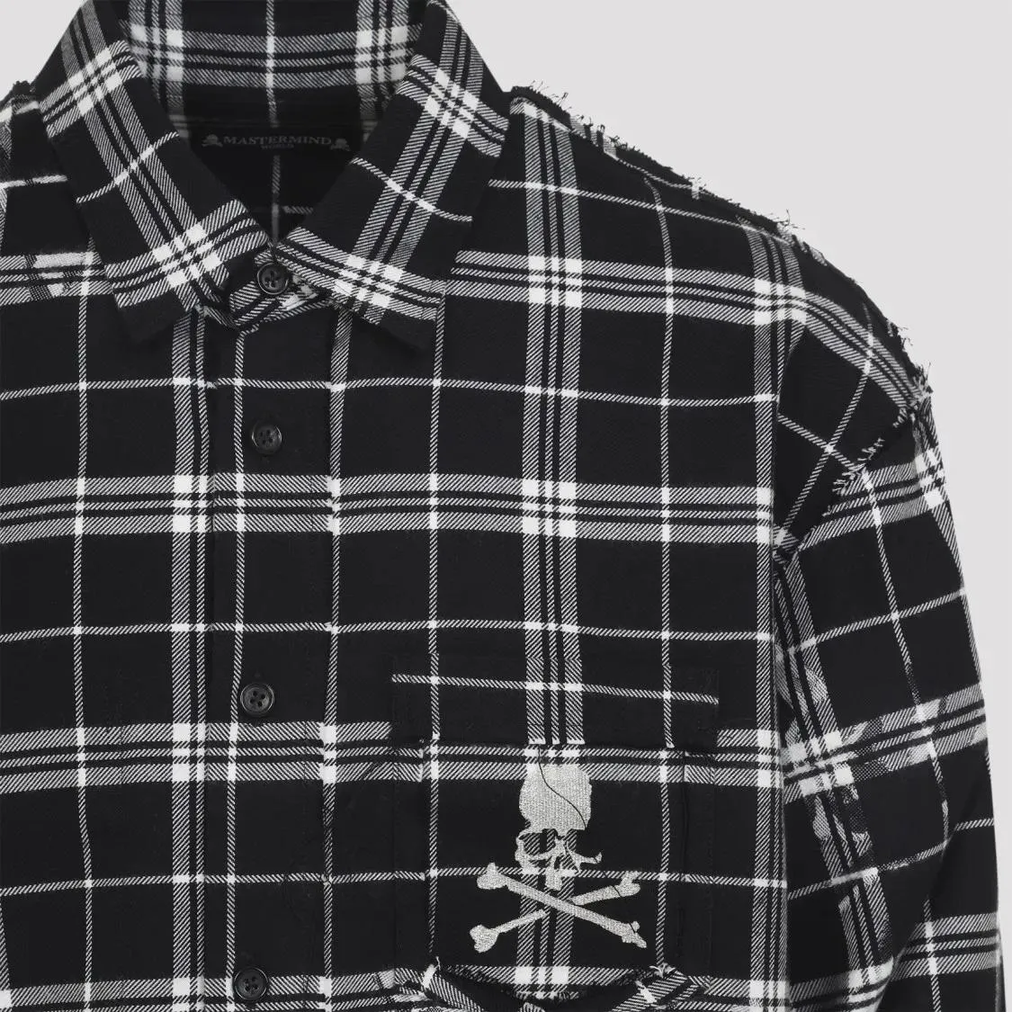 Mastermind Japan - Checkered Cotton Shirt With Skull Embroidery And D - Größe M - schwarz – Bild 2