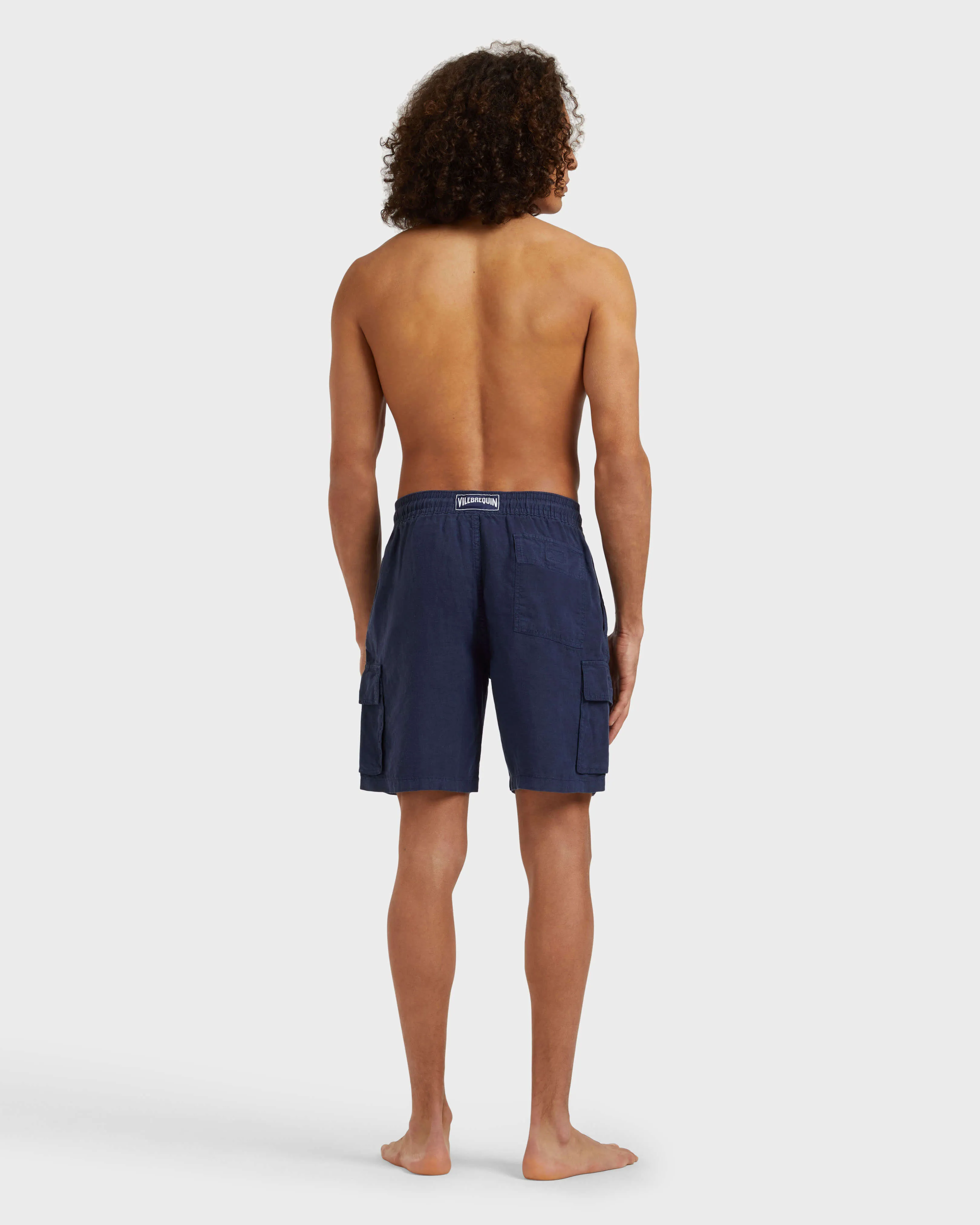 Vilebrequin - Einfarbige Leinen-bermudashorts Mit Cargotaschen Für Herren - Bermuda - Baie - Blau - Größe M – Bild 4