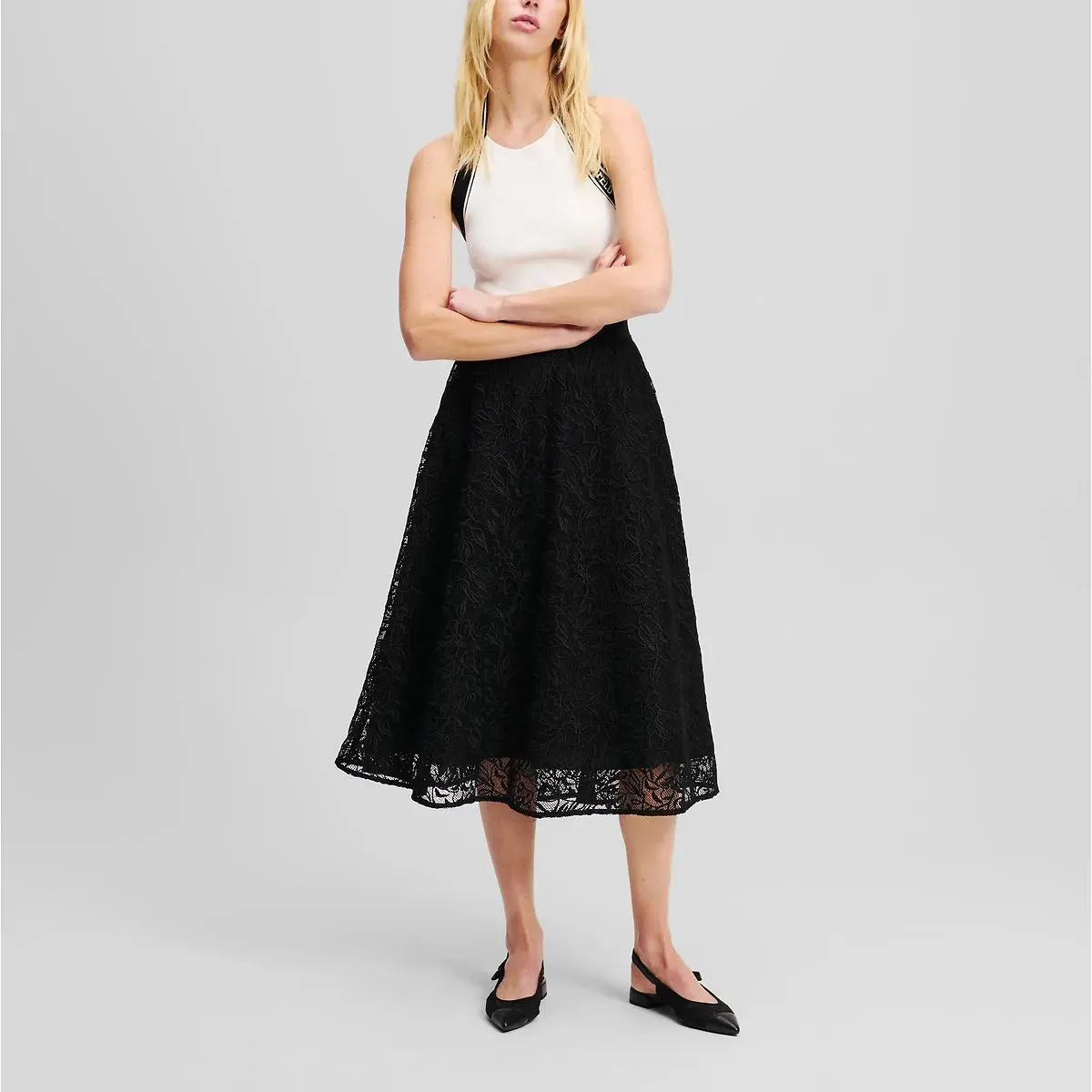 Karl Lagerfeld - ROCK MIT ORCHIDEENSTICKEREI - Größe 42 - schwarz – Bild 4