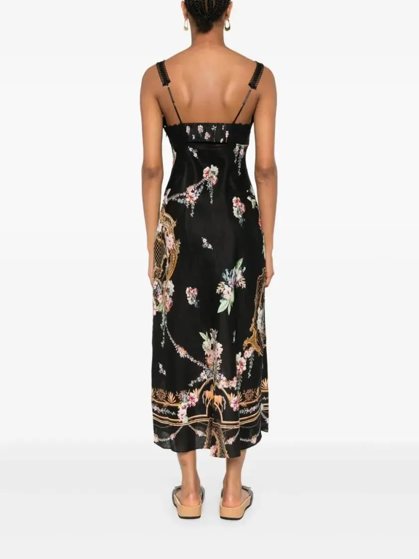 Camilla - Lace-Trimmed Floral-Print Midi Dress - Größe M - schwarz – Bild 2
