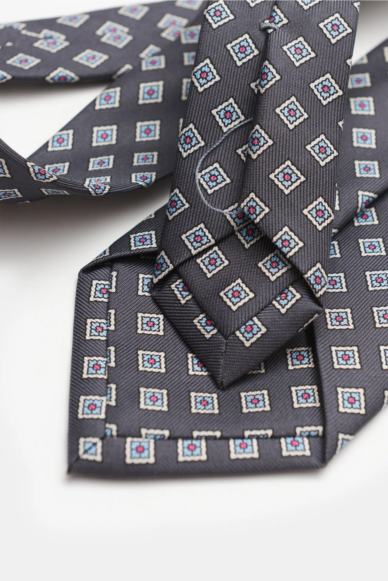 Bigi - Herren - Seidenkrawatte 'Nilo' dunkelgrau/hellblau/weiß gemustert – Bild 3