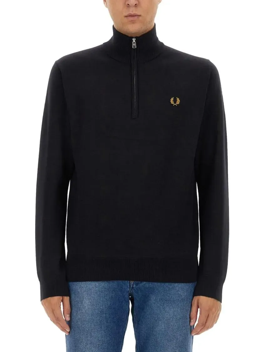 Fred Perry - High-Collar Jersey With Quarter Zip - Größe S - schwarz Fred Perry - High-Collar Jersey With Quarter Zip - Größe S - schwarz