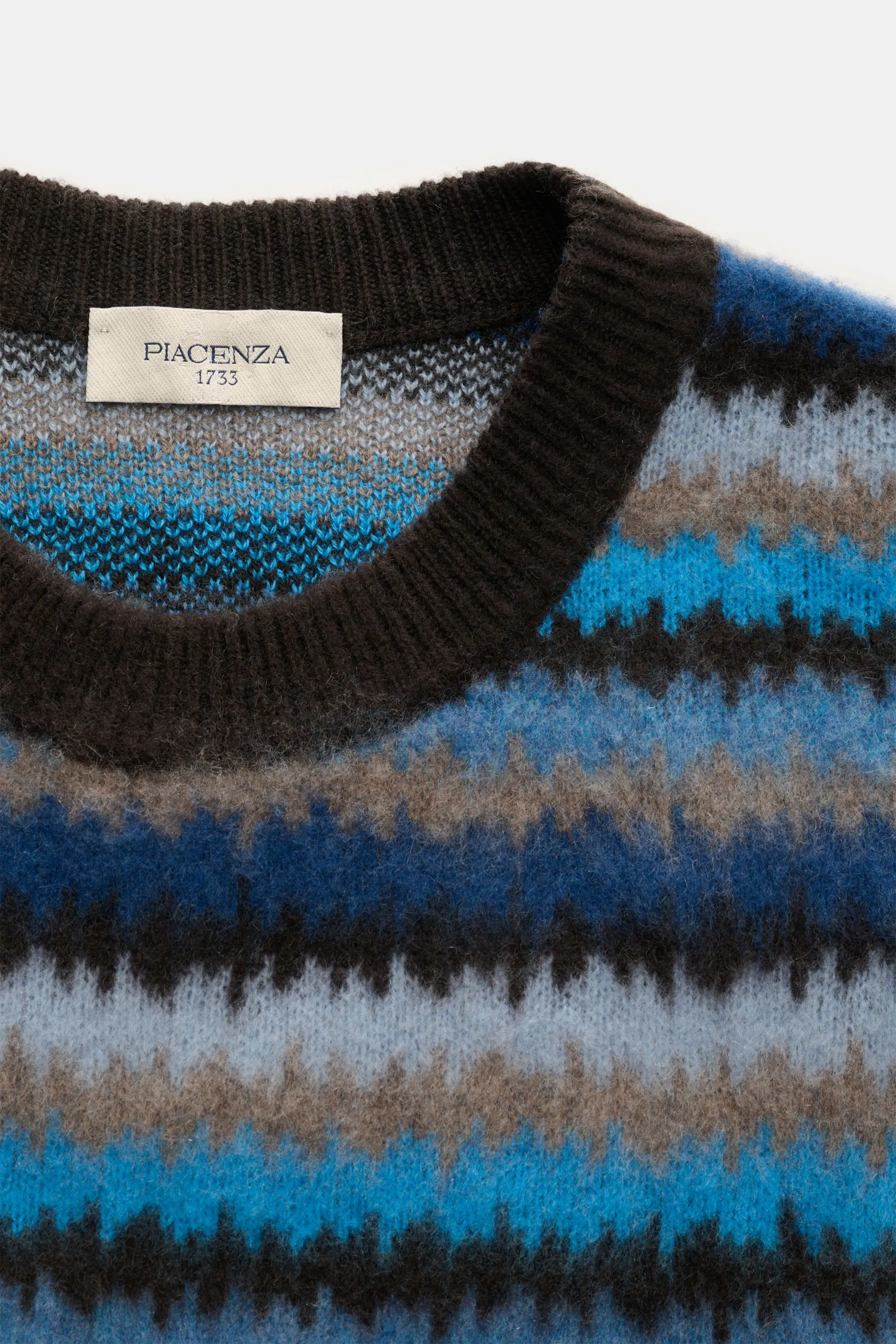 Piacenza 1733 - Herren - Cashmere Rundhalspullover dunkelbraun/blau/beige gestreift – Bild 2