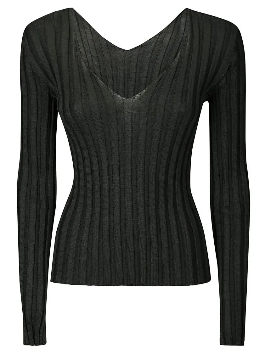 LUSSI - Fitted Ribbed Silk Sweater With Deep V-Neckline - Größe ONE SIZE - schwarz LUSSI - Fitted Ribbed Silk Sweater With Deep V-Neckline - Größe ONE SIZE - schwarz