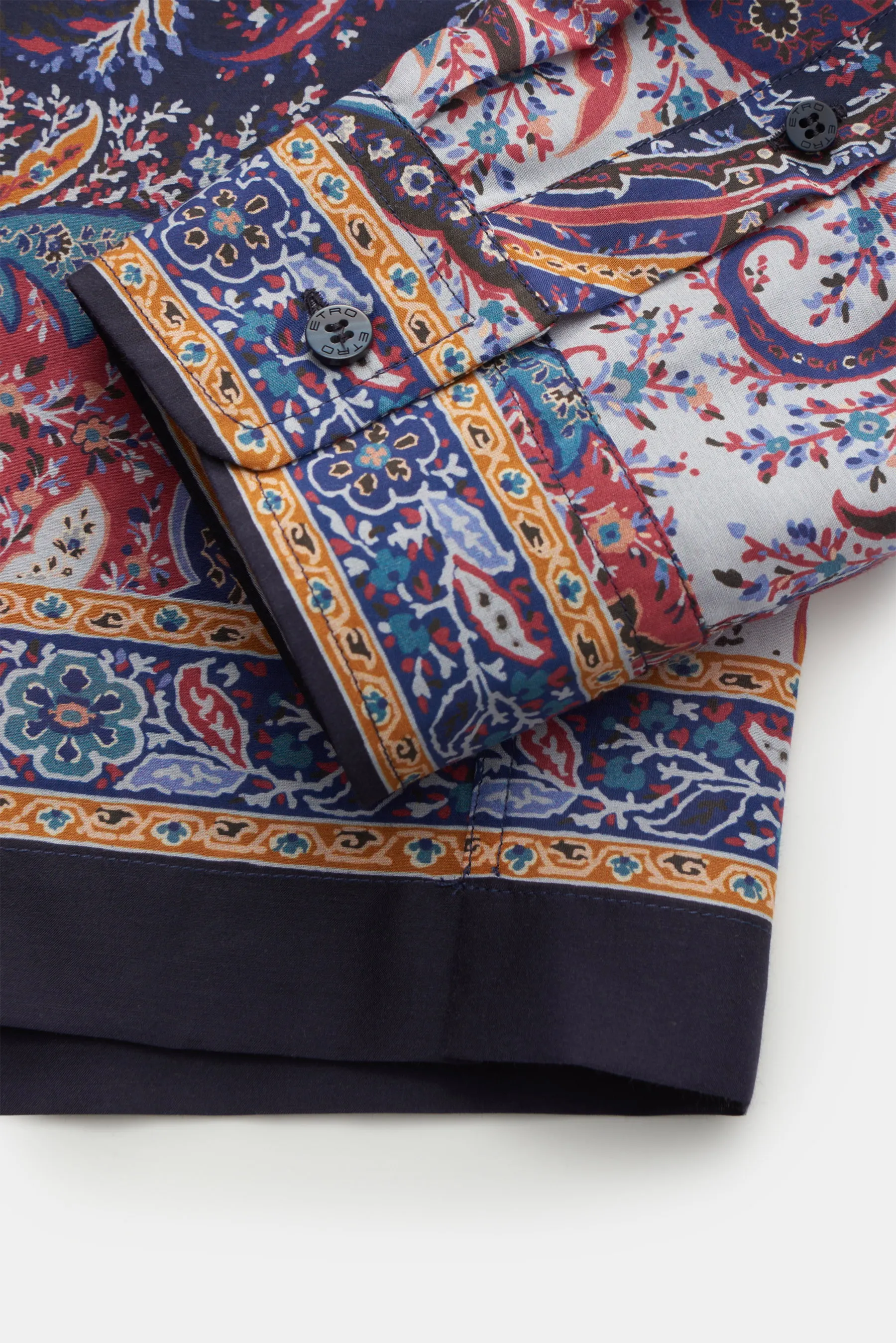 Etro - Herren - Casual Hemd Kubanischer Kragen navy/gelb/rot gemustert – Bild 3